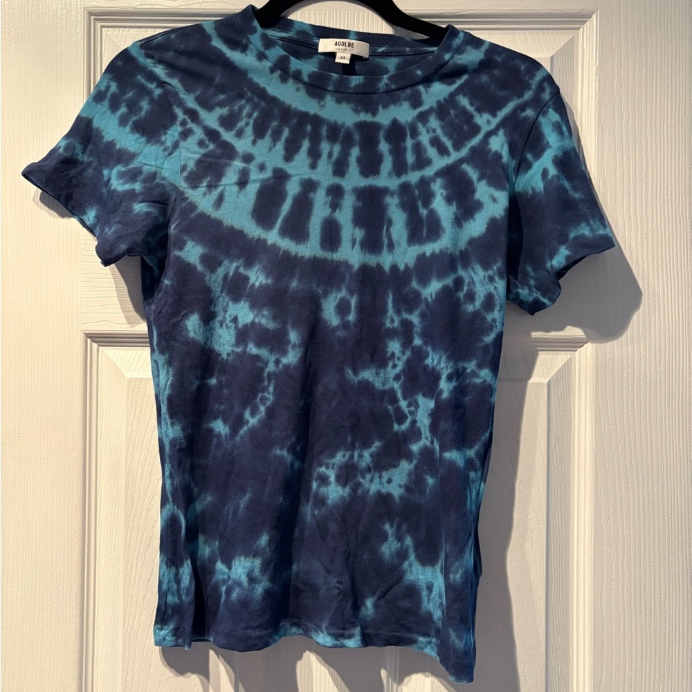 Agolde Navy and Teal Tie-Dye Short Sleeve Tee